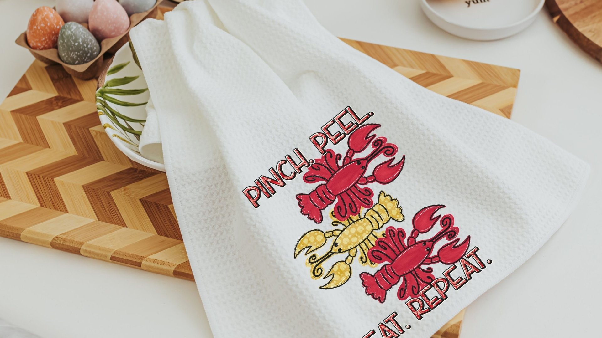 pinch peel eat repeat crawfish kitchen towel, country girl gifts, crawfish boil party decorations, Louisiana gifts, Cajun decor, Southern