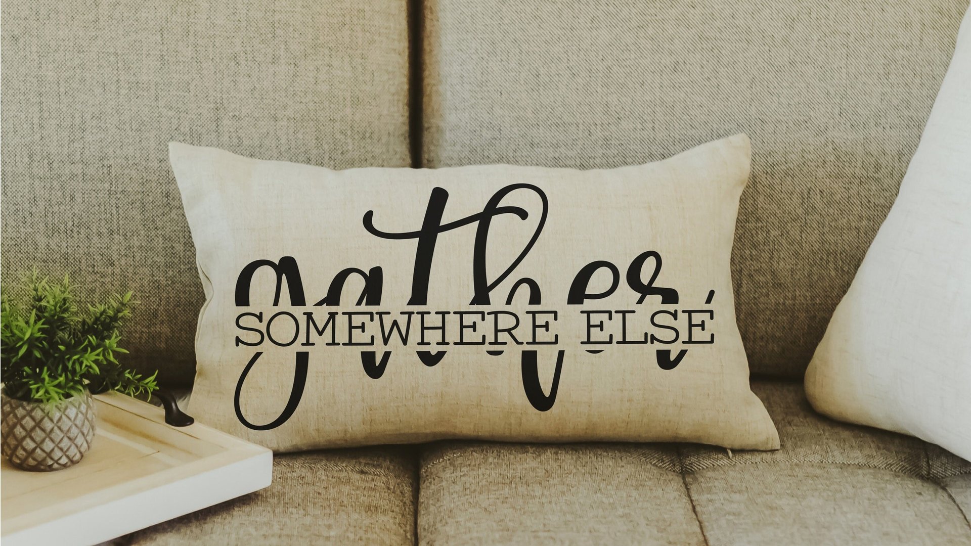 gather somewhere else funny throw pillow for couch, anti social introvert gift, best friend birthday gifts for her, new home gift for women