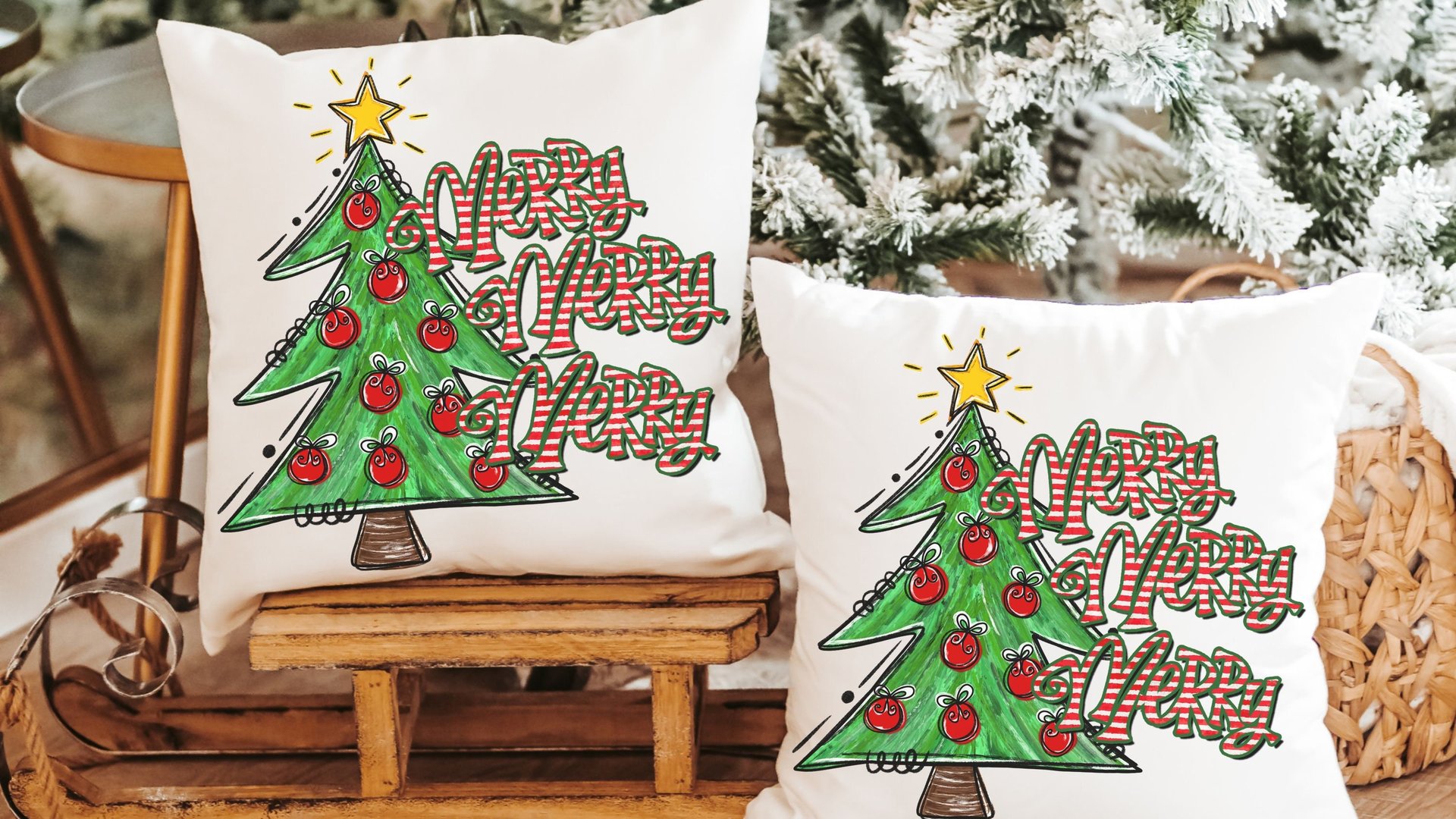 merry merry merry Christmas throw pillows for sofa, cute Christmas tree Christmas kitchen towels, fun Christmas hostess gifts for women