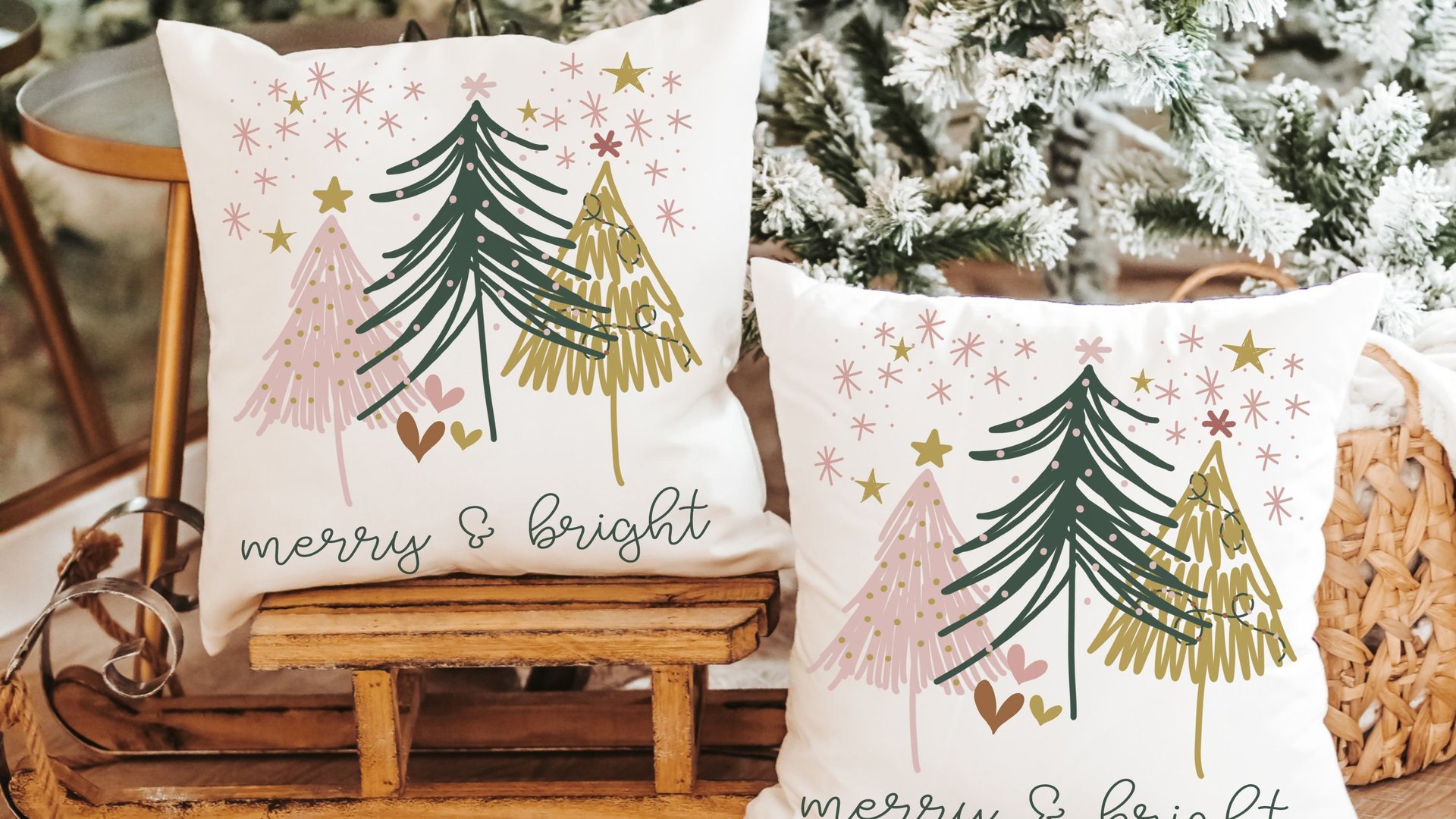 merry and bright kitchen towels for Christmas, blush pink Christmas tree hand towels for church, trending Christmas gifts for neighbors
