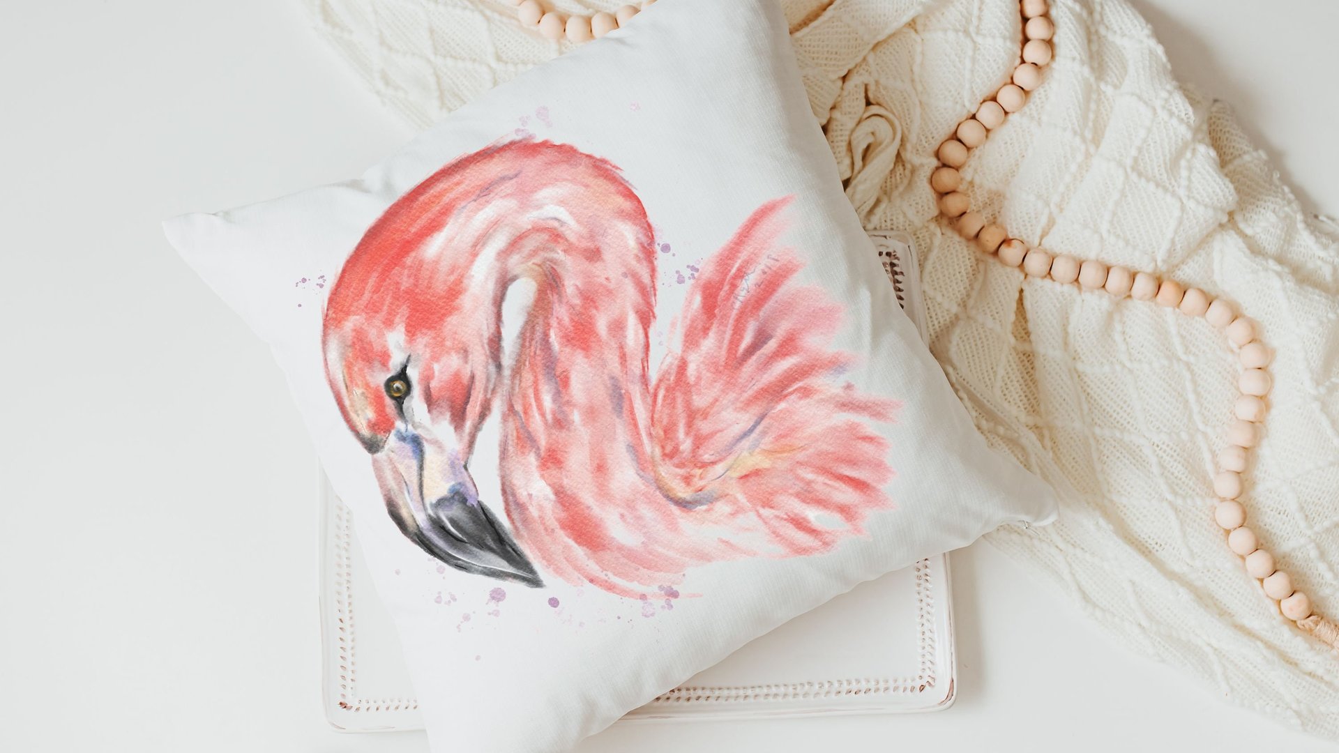 watercolor flamingo throw pillow for bed cute coastal gifts for beach lovers, flamingo gifts for women, flamingo gifts for her, coastal