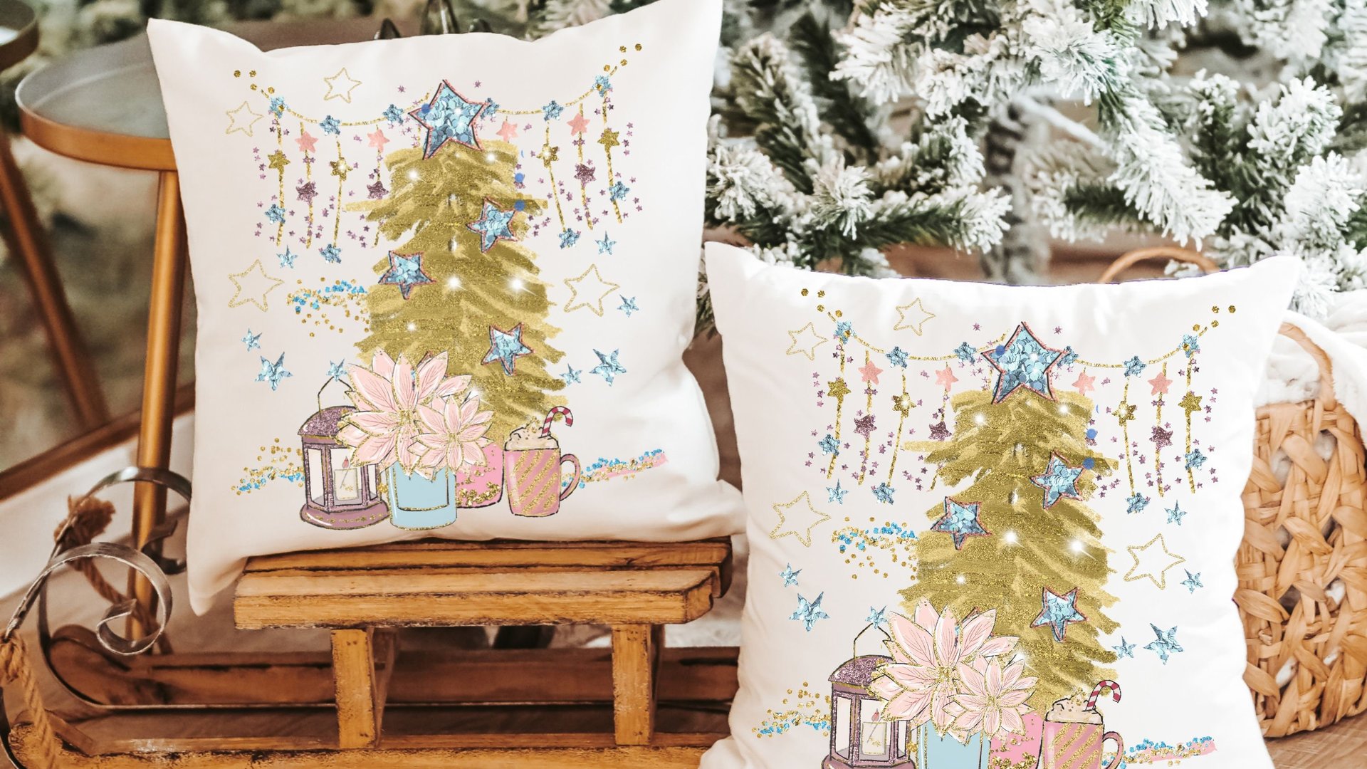 gold Christmas tree Christmas throw pillows for couch, mauve Christmas decor for home, trendy Christmas hostess gifts for women, secret
