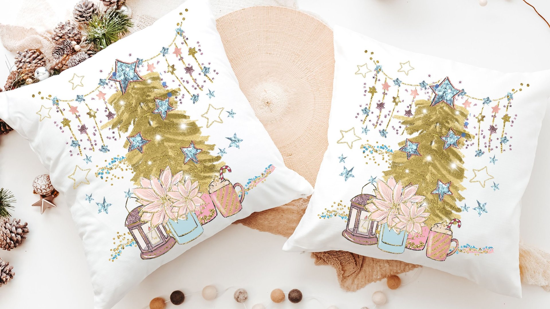 gold Christmas tree Christmas throw pillows for couch, mauve Christmas decor for home, trendy Christmas hostess gifts for women, secret