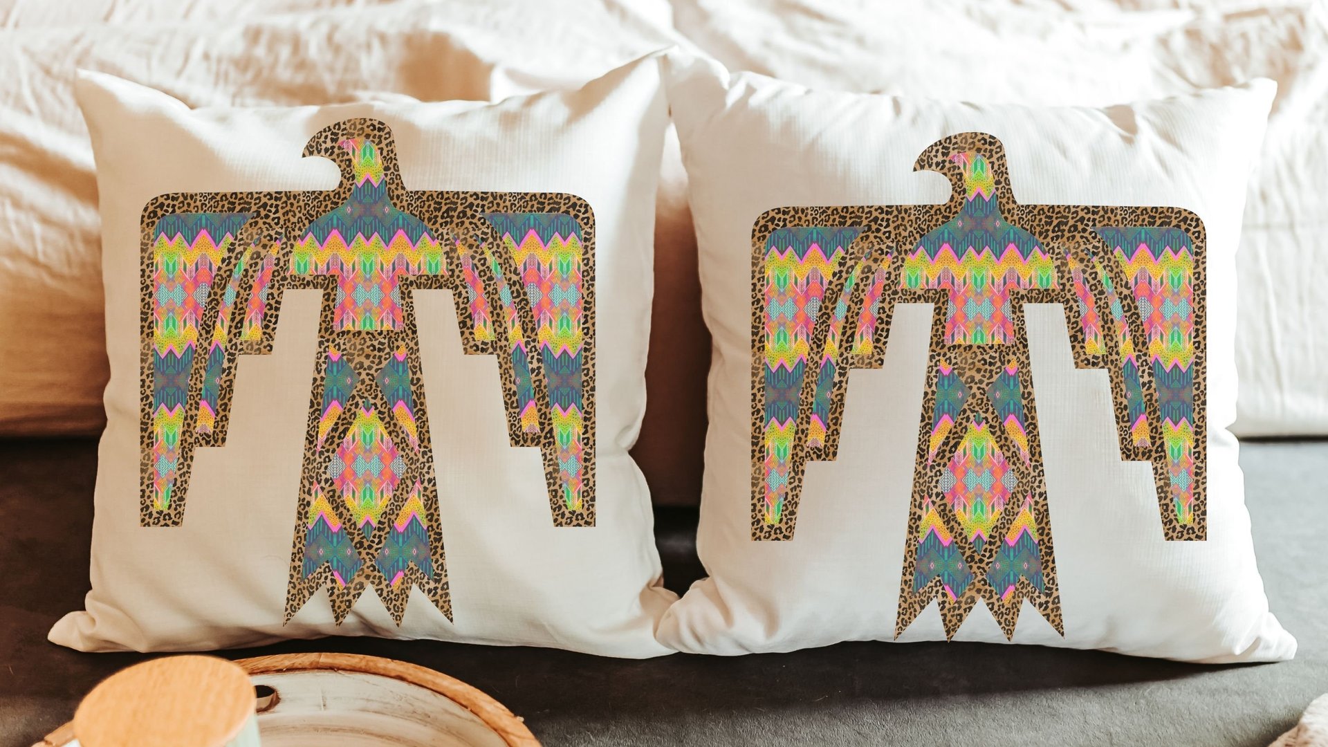 leopard print Thunderbird throw pillows for couch colorful throw pillow covers 18x18, Mothers day gifts for daughter in law, college dorm