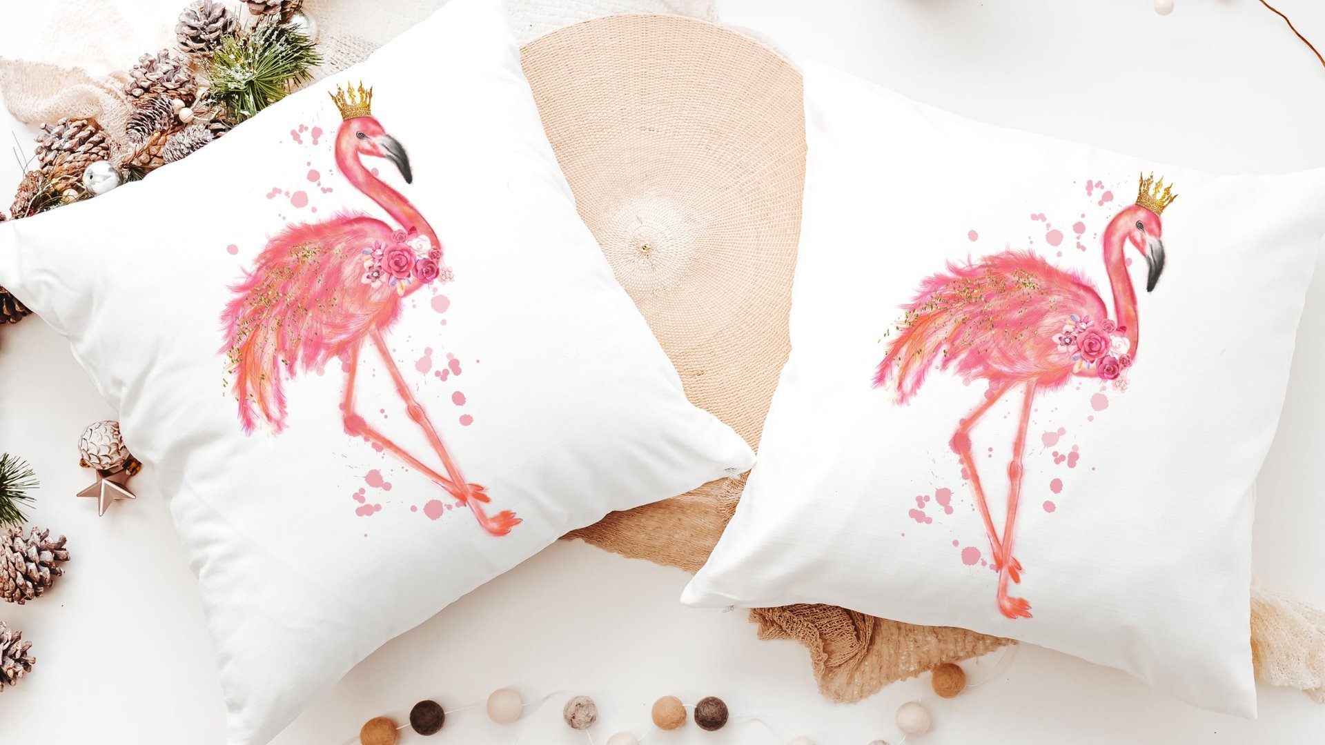 flamingo throw pillow for couch, pink dorm pillows for college girls, beach decor coastal house gifts, flamingo gifts for women, tropical
