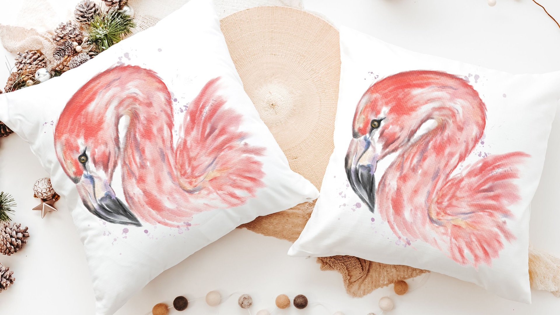 watercolor flamingo throw pillow for bed cute coastal gifts for beach lovers, flamingo gifts for women, flamingo gifts for her, coastal