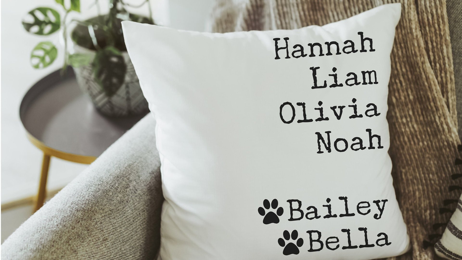 personalized family names throw pillow for couch, pet name pillow, unique wedding gifts for couple, dog parents gift, modern farmhouse decor