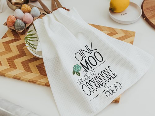 oink moo cockadoodle doo funny kitchen towels,