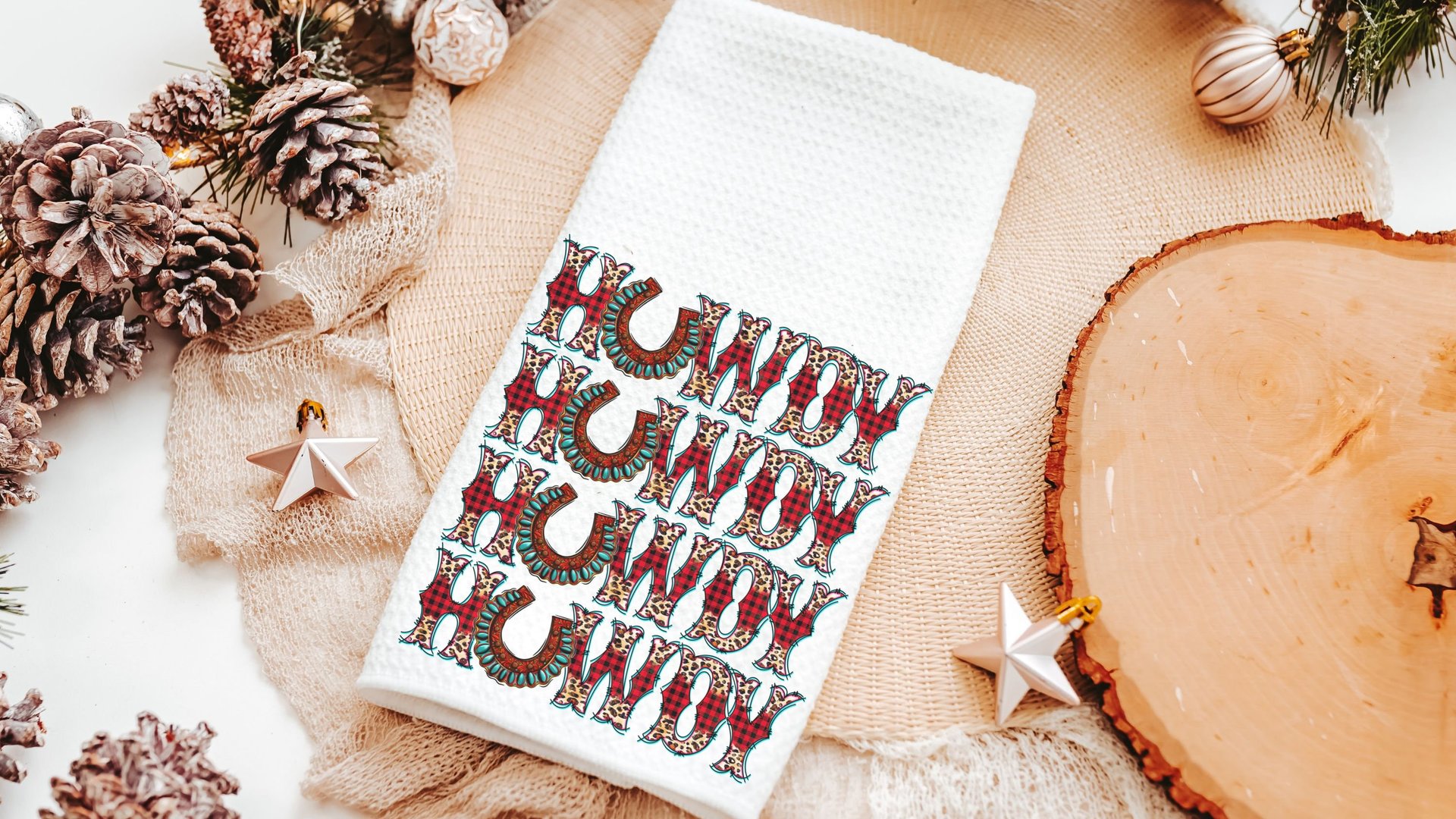howdy Christmas throw pillow for sofa, western Christmas decor for home, country Christmas kitchen towels, trendy Christmas hostess gifts