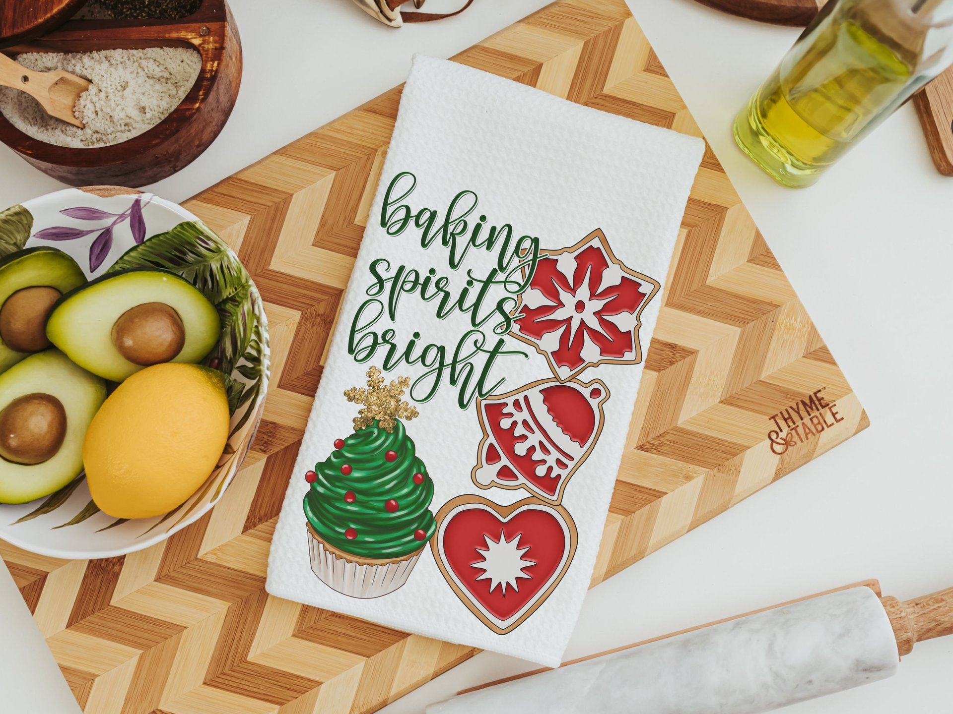 baking spirits bright Christmas kitchen towels, baking gifts for women, Christmas cookie baking crew kitchen hand towels, yankee swap gifts