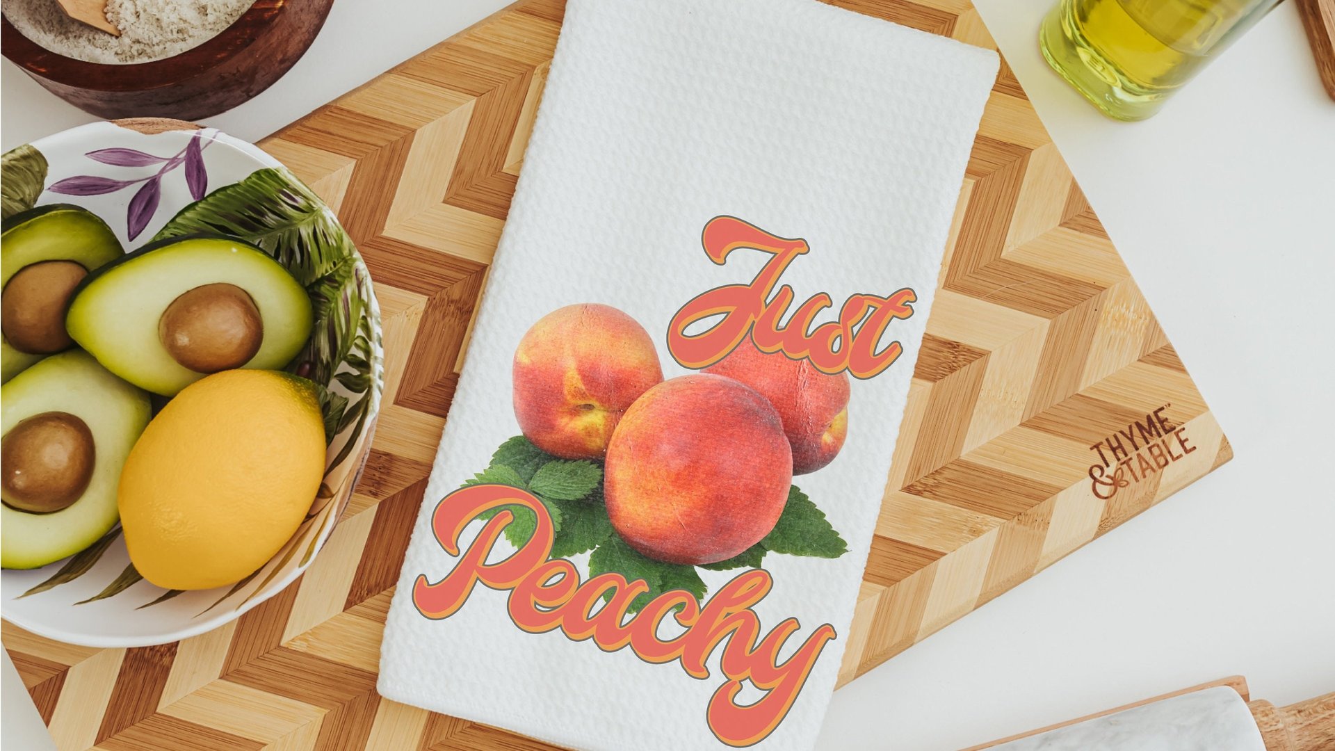 just peachy kitchen towels, Southern home decor, peachy keen kitchen hand towels, peach kitchen decor, Georgia gifts cute housewarming gifts