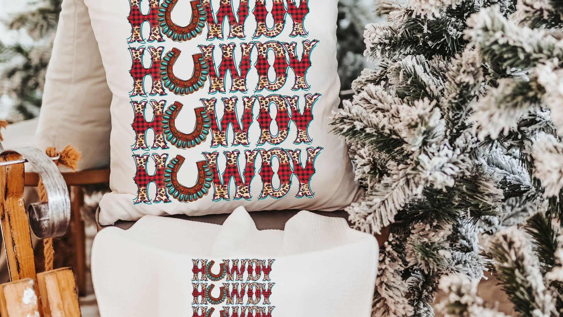 howdy Christmas throw pillow for sofa, western Christmas decor for home, country Christmas kitchen towels, trendy Christmas hostess gifts
