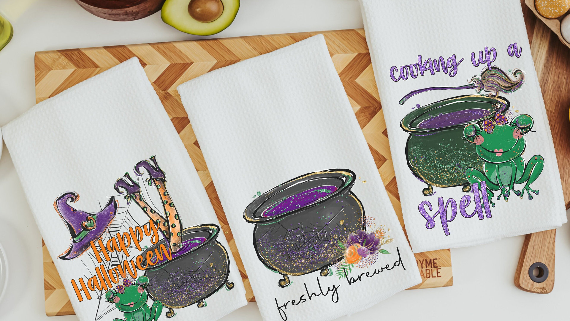 freshly brewed cute Halloween kitchen towels for friends, Halloween hand towels for bathroom, boo basket stuffers for adults, witchy kitchen