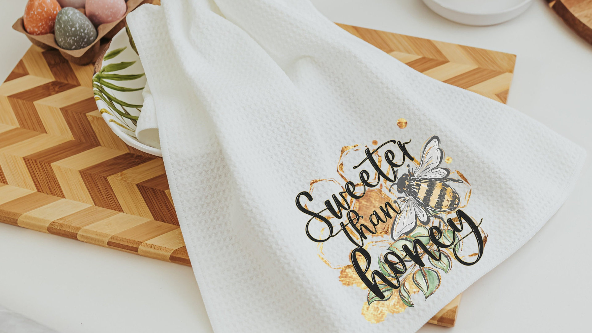 sweeter than honey bumble bee throw pillow for couch, new home gift set for her, honey bee kitchen towel, bee gifts for women, bee decor for