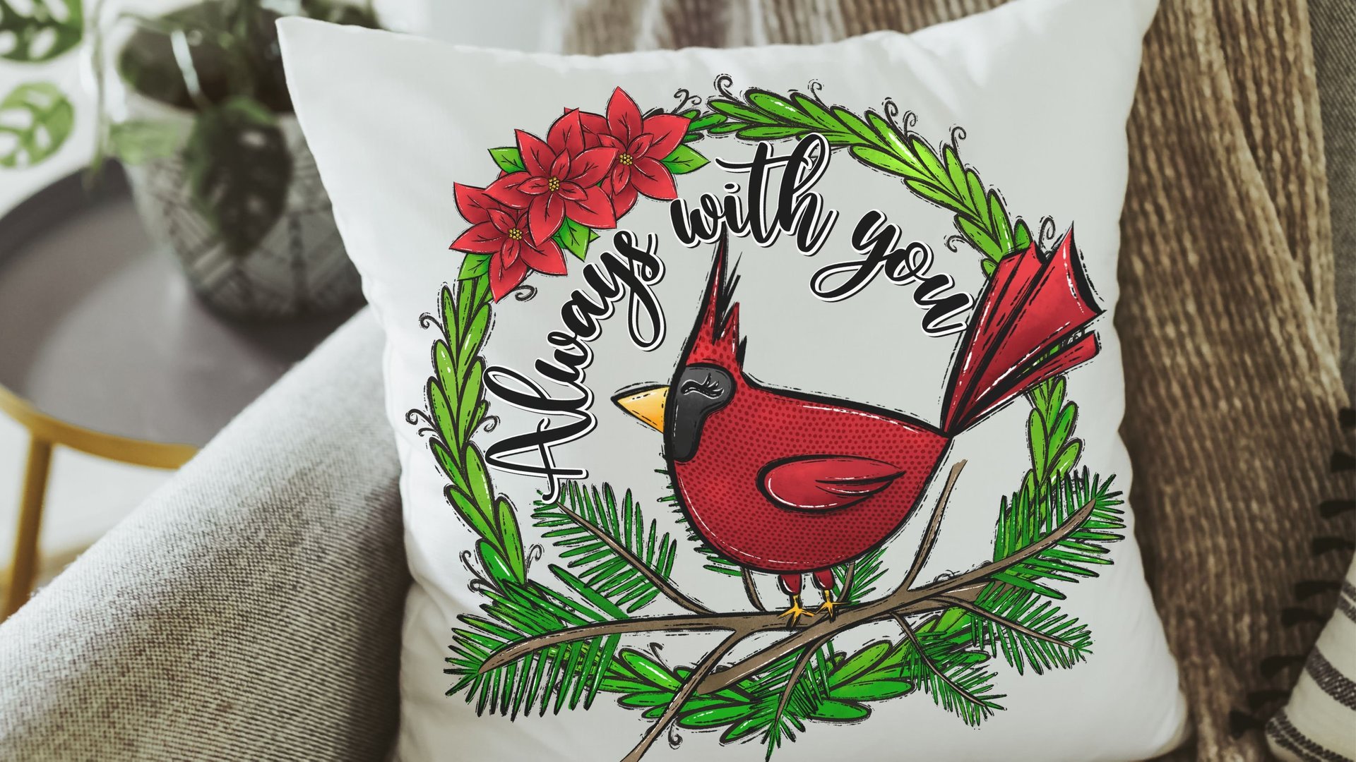cardinal throw pillow cover 18x18, cardinal memorial gift for loss of mother, bereavement gift loss of father, sympathy gift loss of husband