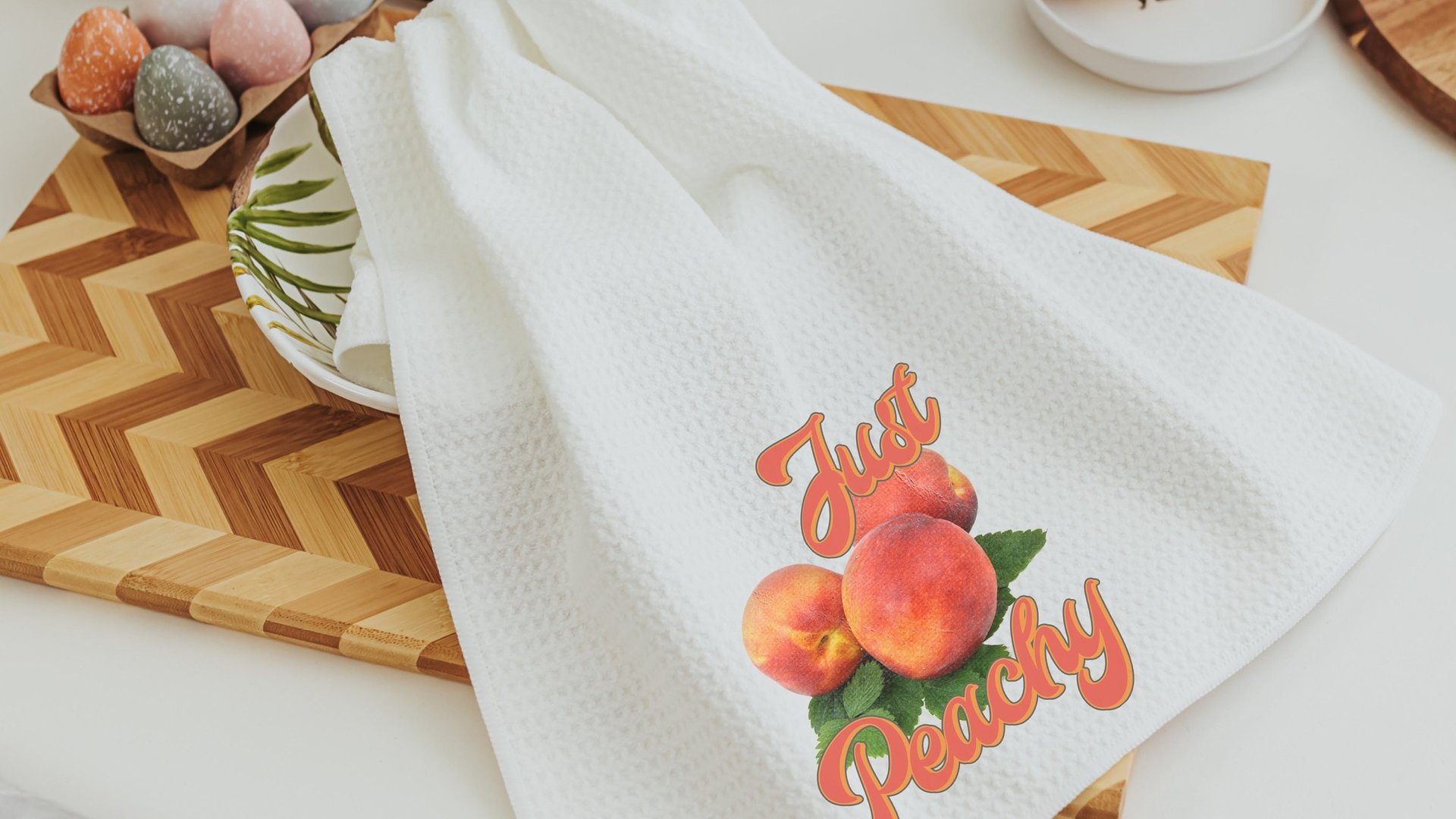 just peachy kitchen towels, Southern home decor, peachy keen kitchen hand towels, peach kitchen decor, Georgia gifts cute housewarming gifts