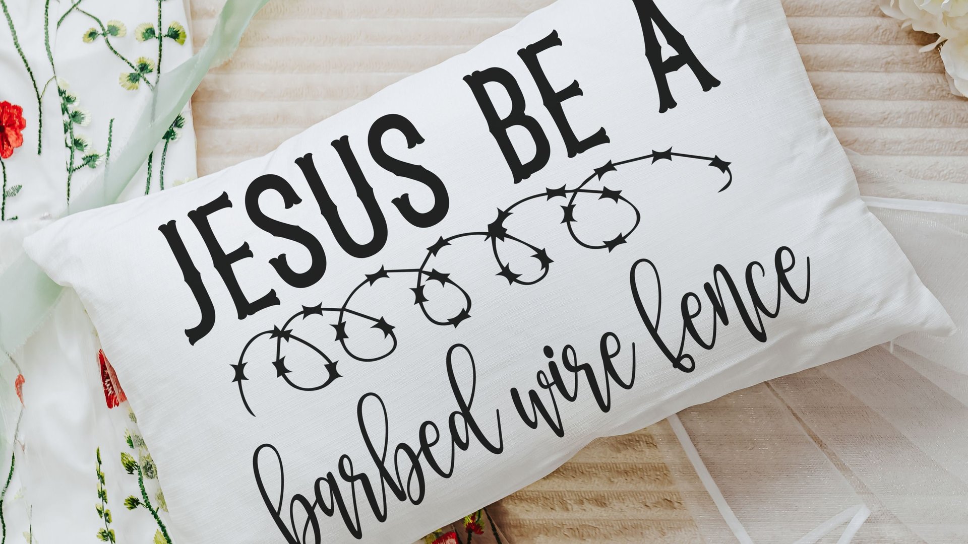 Jesus be a fence religious throw pillow cover 12x20, Christian Christmas gifts for women, faith pillow for bed, Christian decor for home