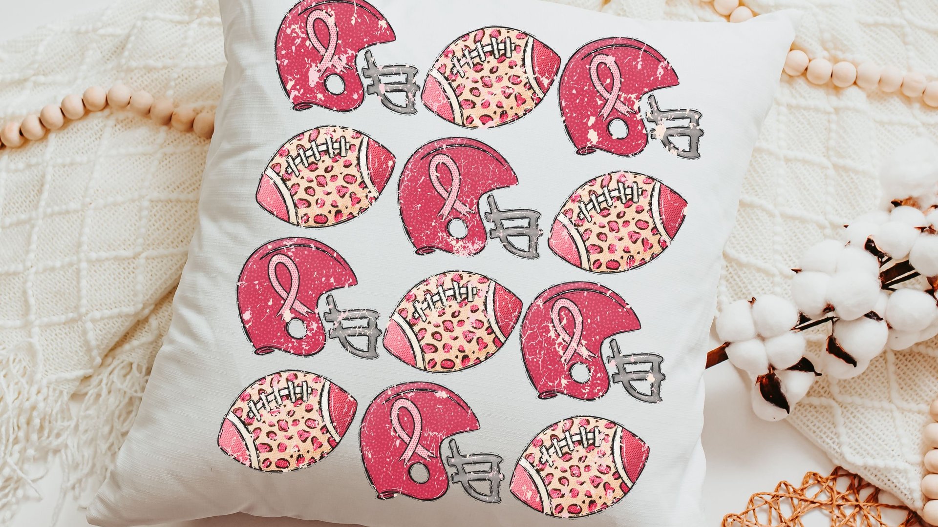 powderpuff football throw pillow for sofa, football mom gift, pink football decorations, breast cancer survivor gift, football gifts for Mom