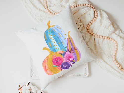 Watercolor Pumpkin Halloween Throw Pillow, 18x18