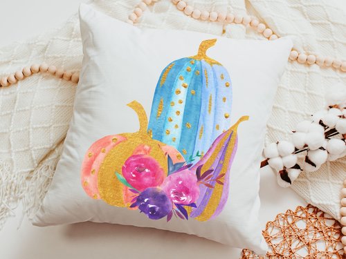 Watercolor Pumpkin Halloween Throw Pillow, 18x18