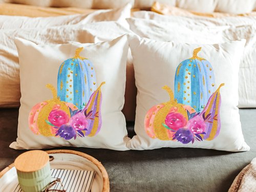 Watercolor Pumpkin Halloween Throw Pillow, 18x18
