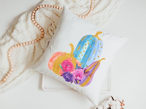 Watercolor Pumpkin Halloween Throw Pillow, 18x18