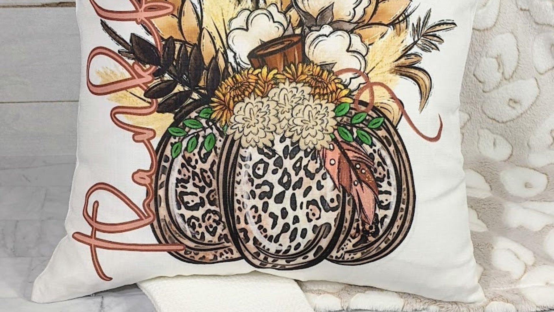 thankful pumpkin throw pillow covers 18x18 fall decor for home, leopard pumpkin kitchen towel, new home gift set, autumn decor pillow, best