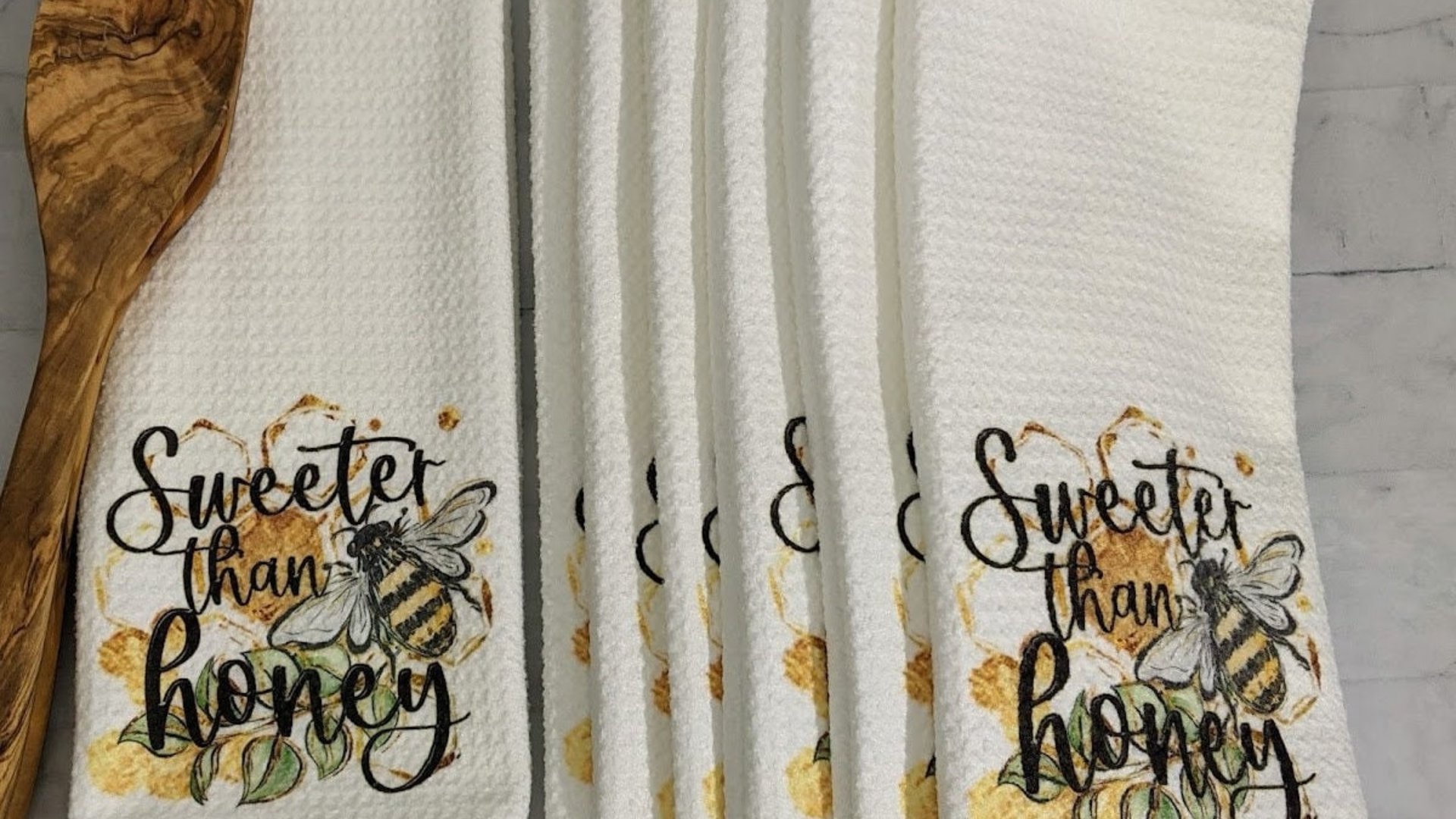 sweeter than honey bumble bee throw pillow for couch, new home gift set for her, honey bee kitchen towel, bee gifts for women, bee decor for