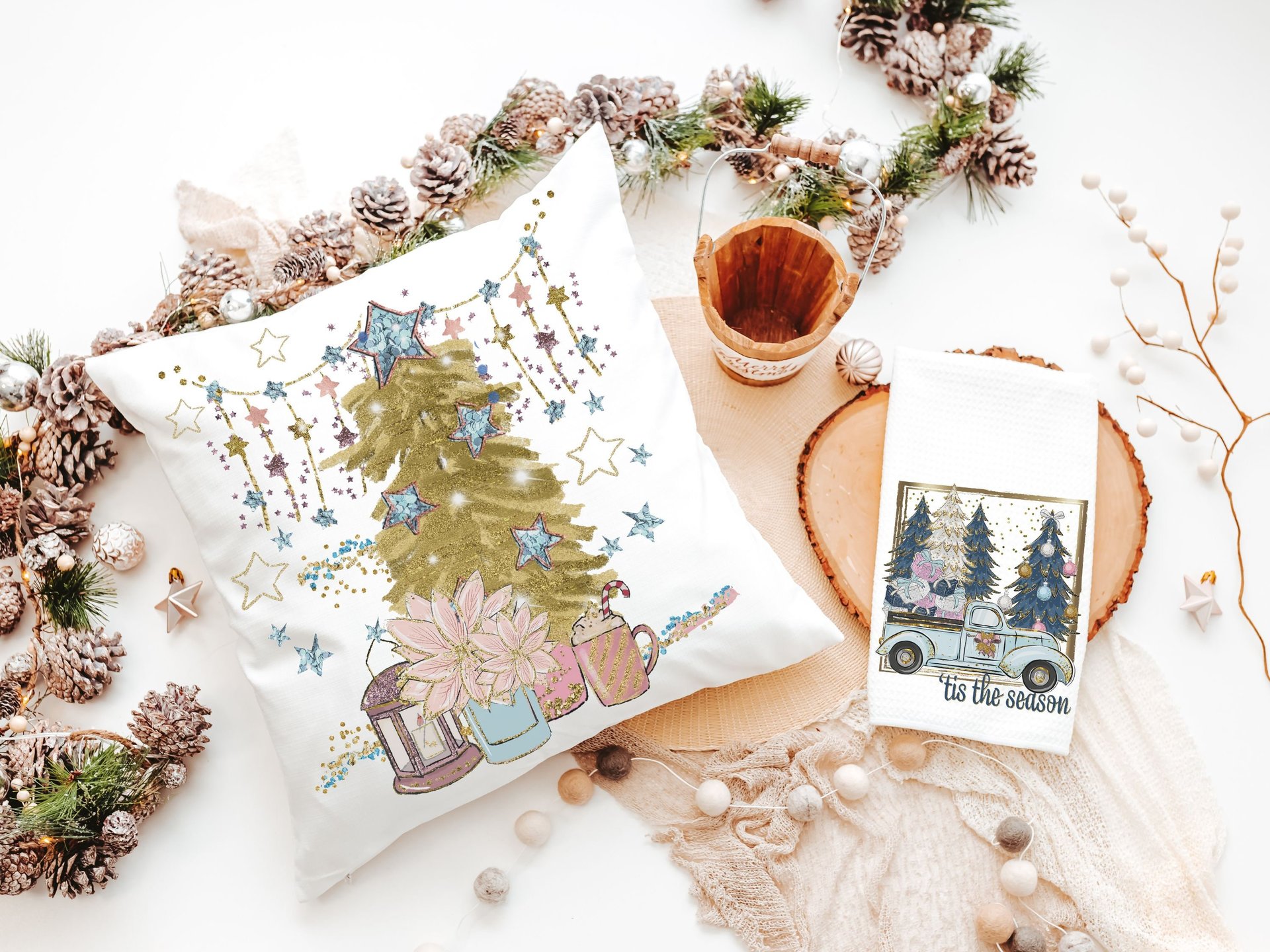 tis the season Christmas kitchen towels set of 3, RV Christmas decor, pink Christmas decorations, Christmas bathroom towels, Christmas gifts