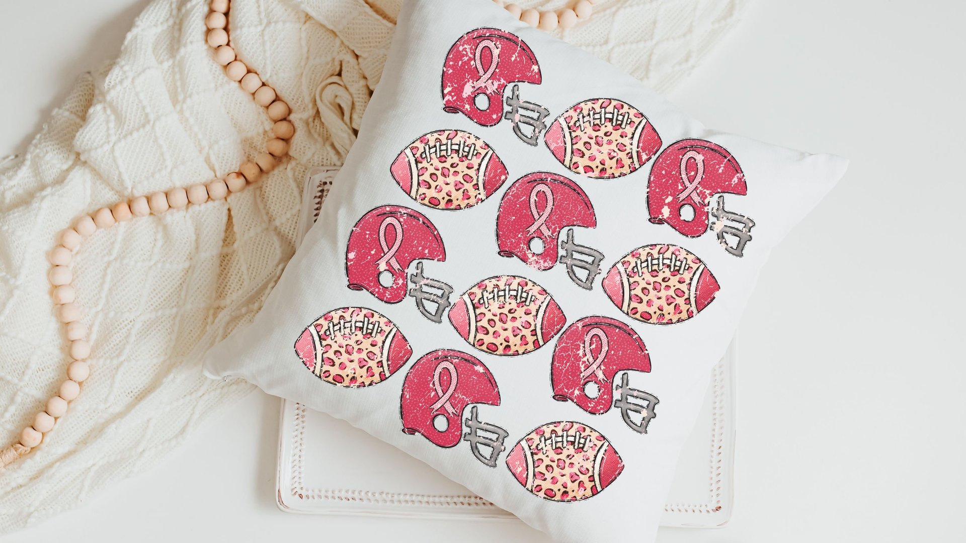 powderpuff football throw pillow for sofa, football mom gift, pink football decorations, breast cancer survivor gift, football gifts for Mom
