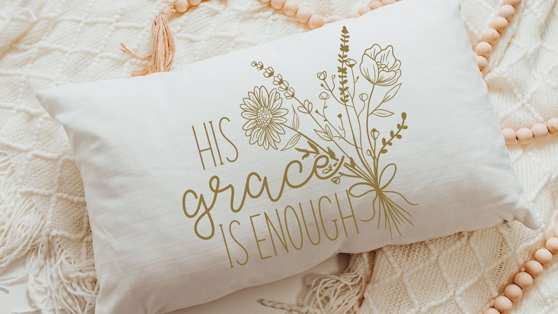 his grace is enough floral lumbar pillow cover 12x20, Christian Christmas gifts for her, 2 Corinthians 12 9 scripture throw pillow for couch