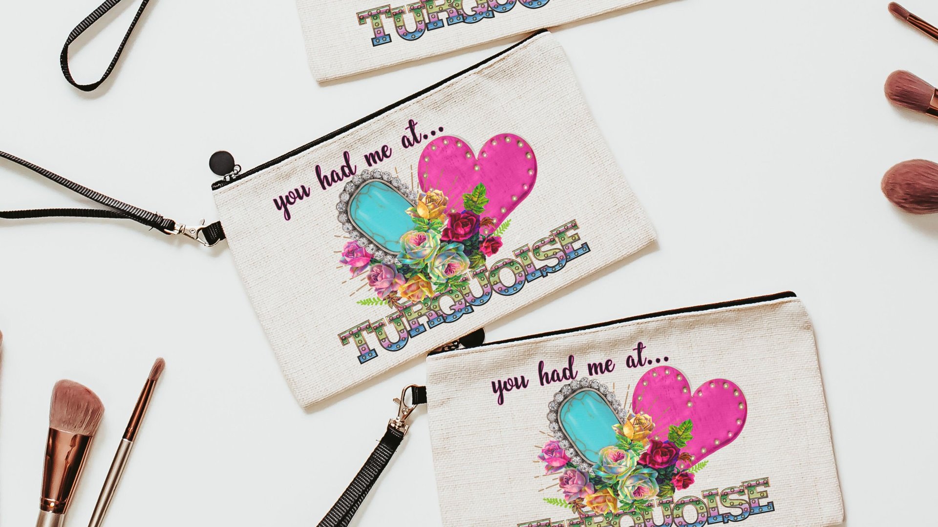 southwestern style makeup bags for purse, colorful roses floral cosmetic bags for women, stocking stuffers for teenage girls Christmas gifts