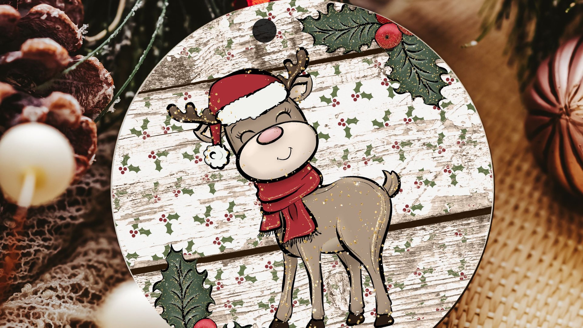 reindeer Christmas ornaments handmade, farmhouse Christmas tree ornaments wood, ornament exchange gift, stocking tags for kids, woodland