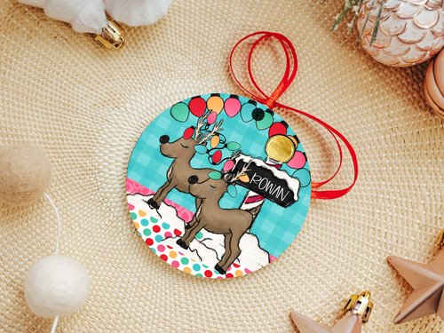 Personalized Reindeer Christmas Ornament and Stocking Tag