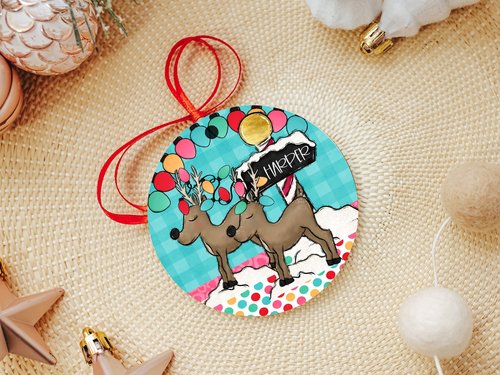 Personalized Reindeer Christmas Ornament and Stocking Tag