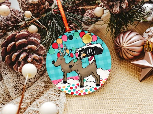 Personalized Reindeer Christmas Ornament and Stocking Tag