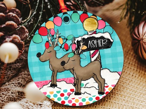 Personalized Reindeer Christmas Ornament and Stocking Tag