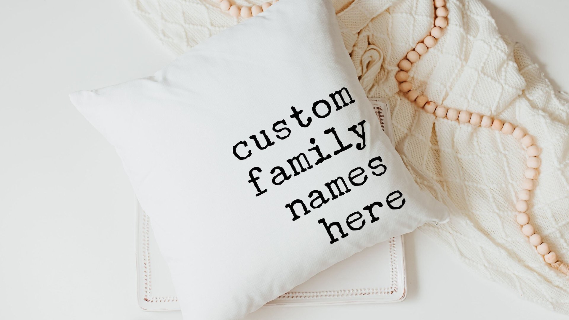 personalized family names throw pillow for bed, pet name pillow, unique anniversary gift for couple, dog parent gift, modern farmhouse decor