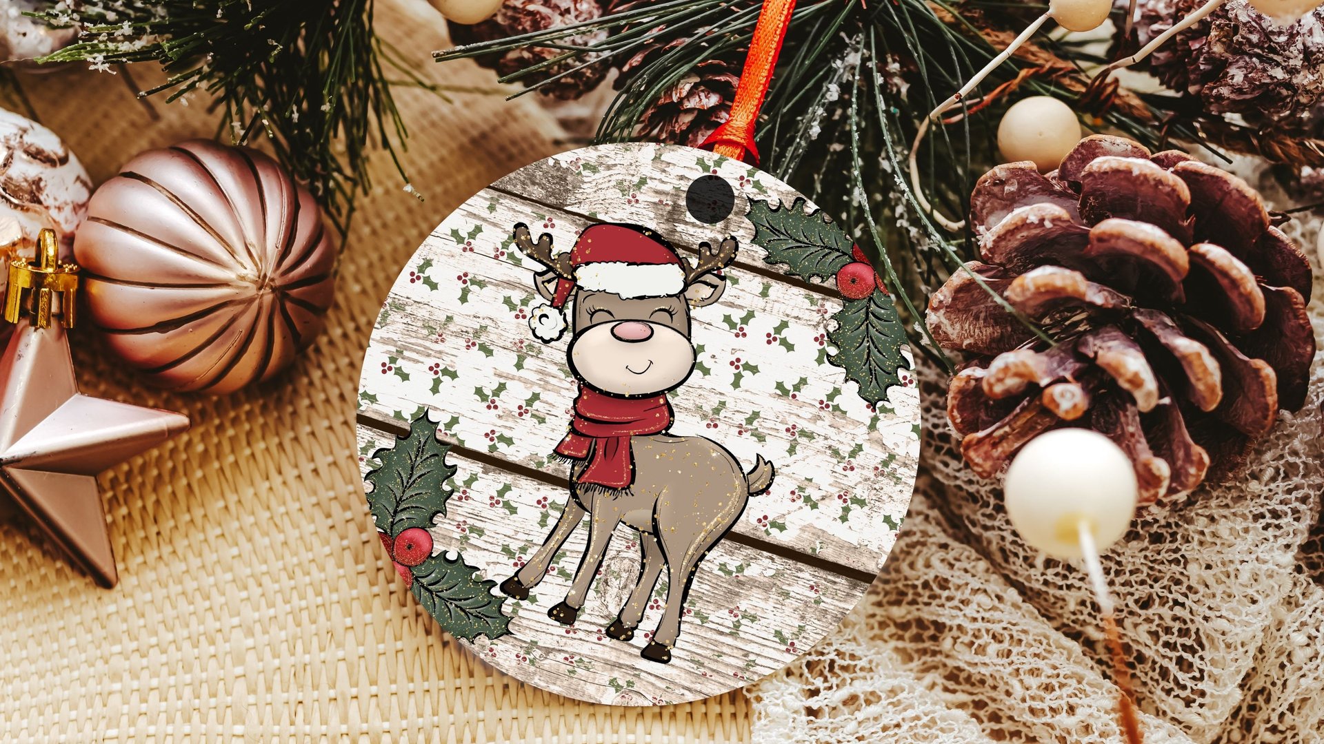 reindeer Christmas ornaments handmade, farmhouse Christmas tree ornaments wood, ornament exchange gift, stocking tags for kids, woodland