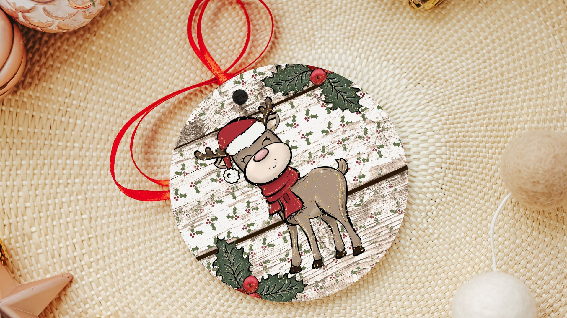 reindeer Christmas ornaments handmade, farmhouse Christmas tree ornaments wood, ornament exchange gift, stocking tags for kids, woodland