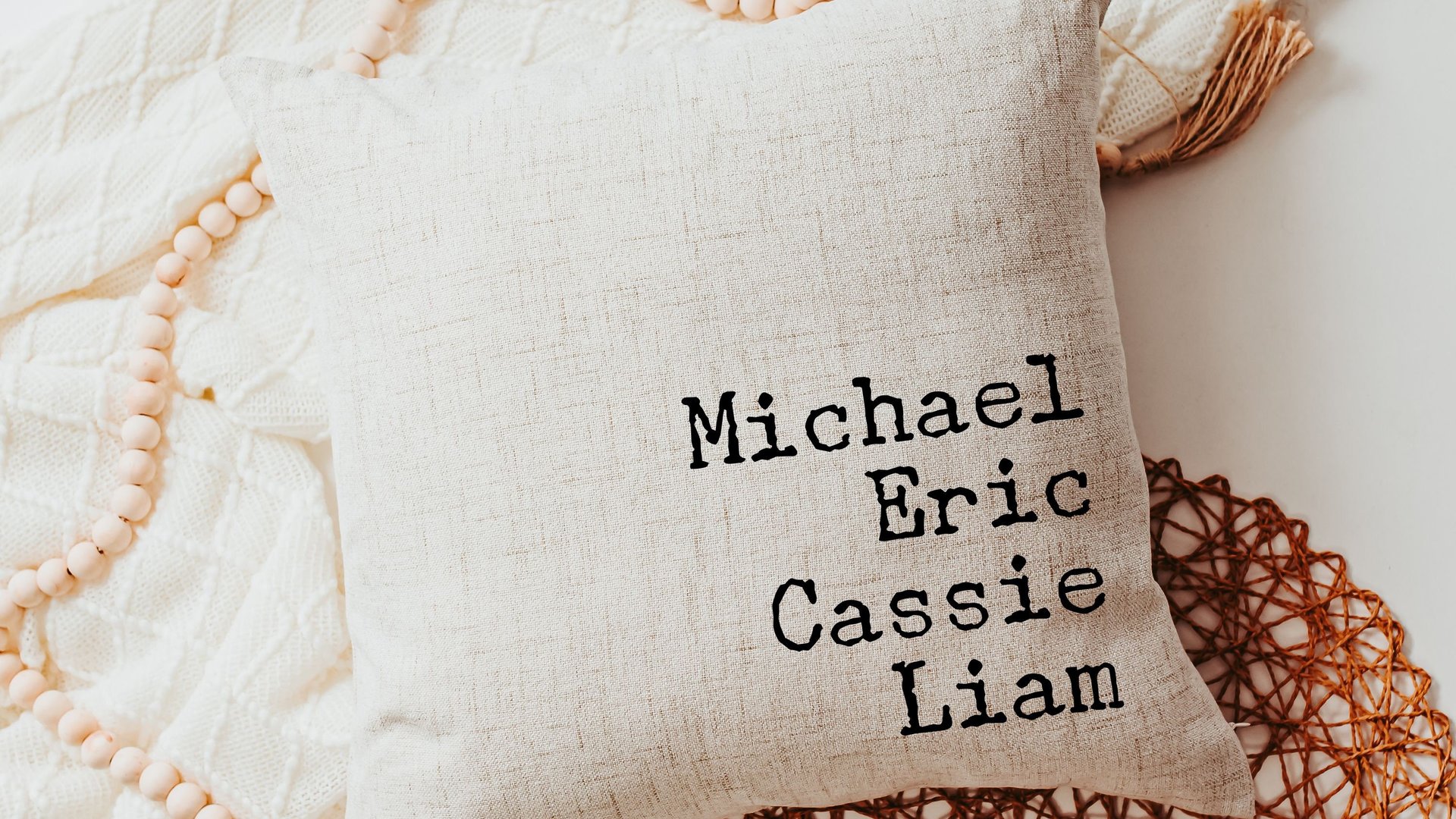personalized family names throw pillow for couch, pet name pillow, unique wedding gifts for couple, dog parents gift, modern farmhouse decor