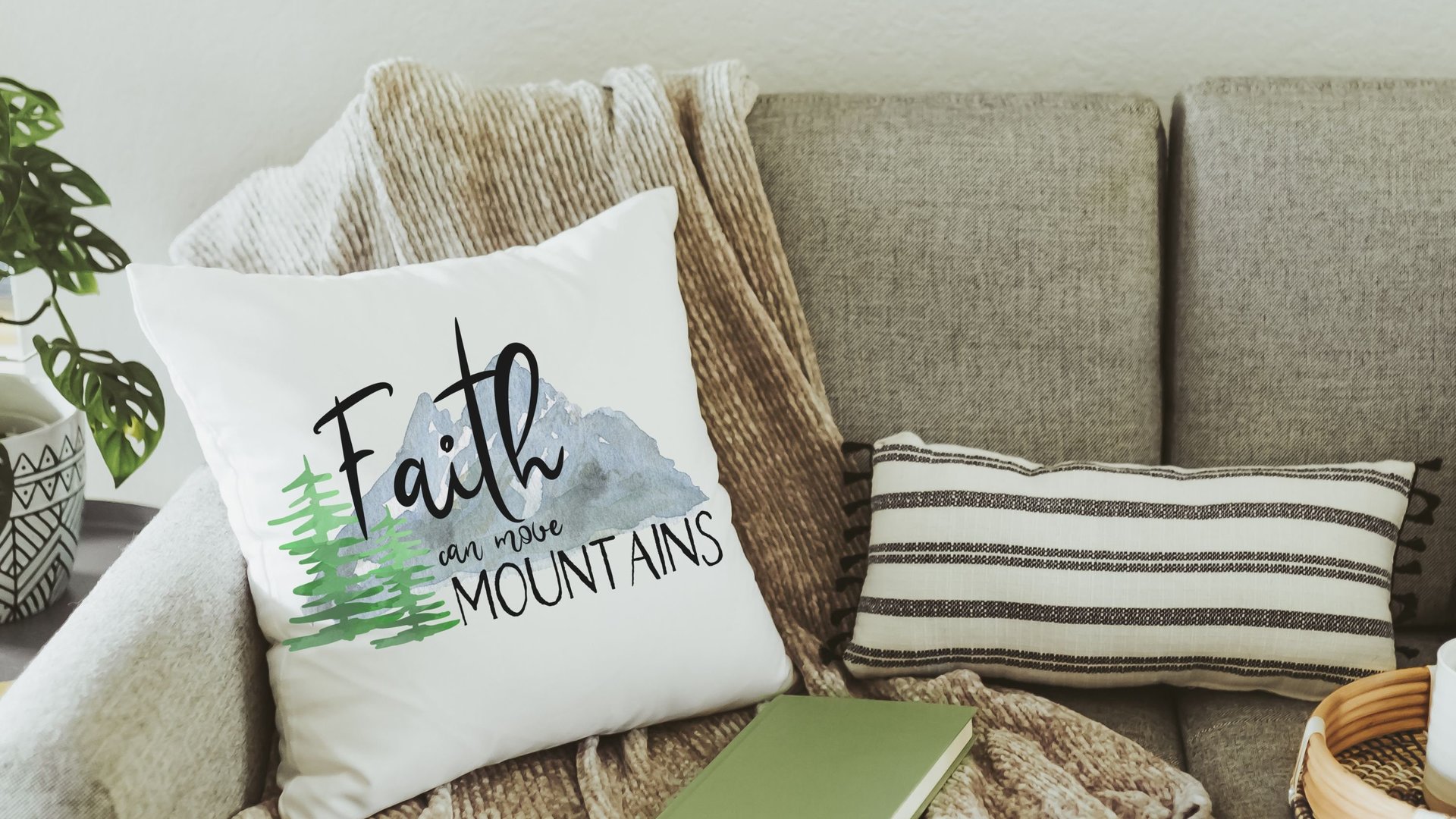 faith can move mountains Matthew 17 20 Bible verse throw pillow for bench, Christian birthday day gifts for sister, scripture pillow covers