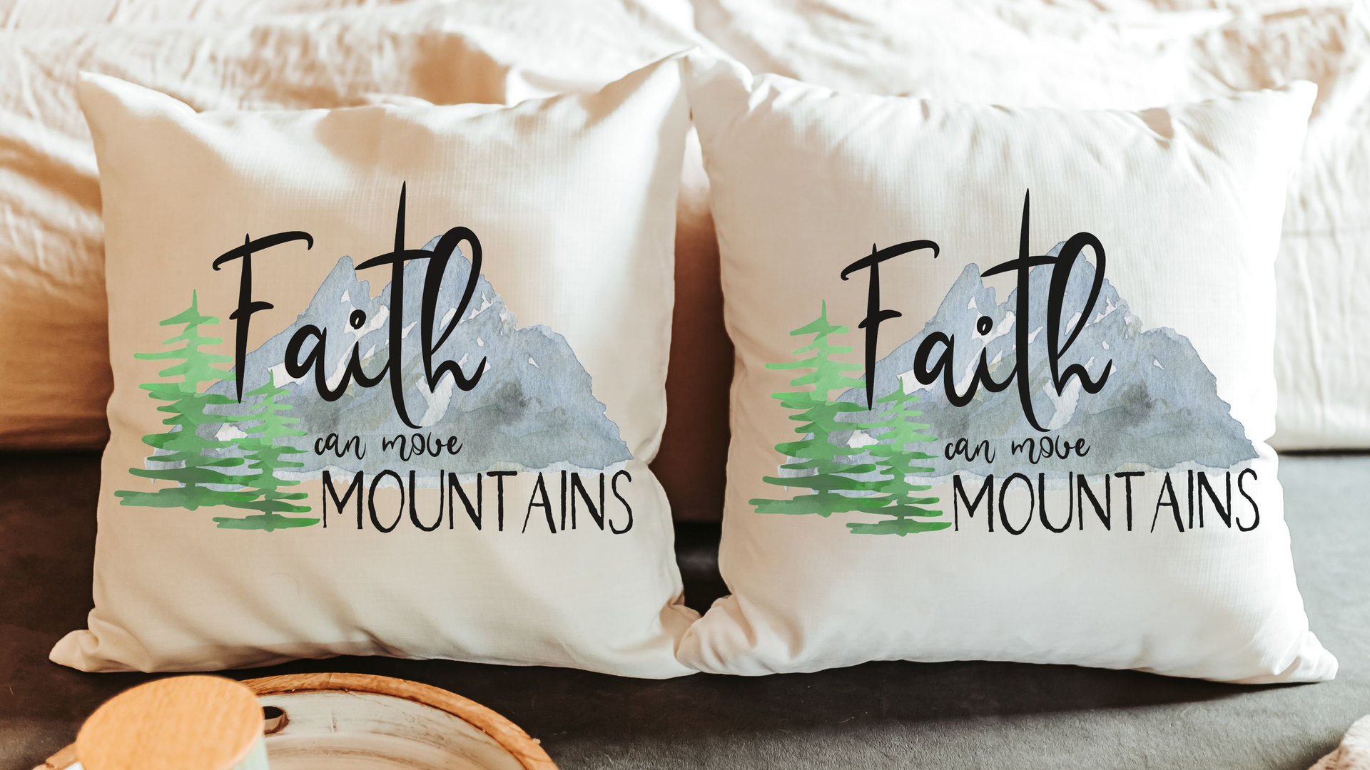 faith can move mountains Matthew 17 20 Bible verse throw pillow for bench, Christian birthday day gifts for sister, scripture pillow covers