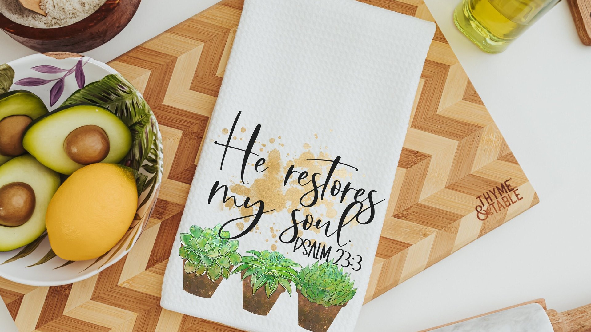 he restores my soul succulent throw pillow for bedroom, Psalm 23 gift, Bible verse throw pillow covers 18 x 18, Christian gifts for sister