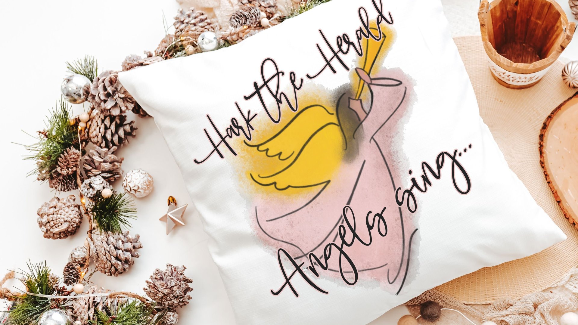hark the herald angels sing angel throw pillow for couch, Christian Christmas gifts for Mom, faith gifts for her, Sunday school teacher