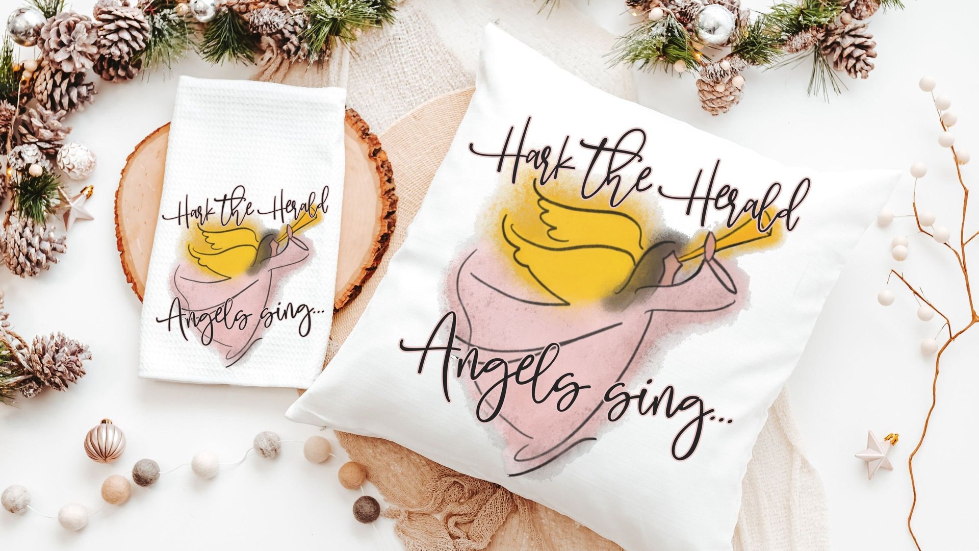 hark the herald angels sing angel throw pillow for couch, Christian Christmas gifts for Mom, faith gifts for her, Sunday school teacher