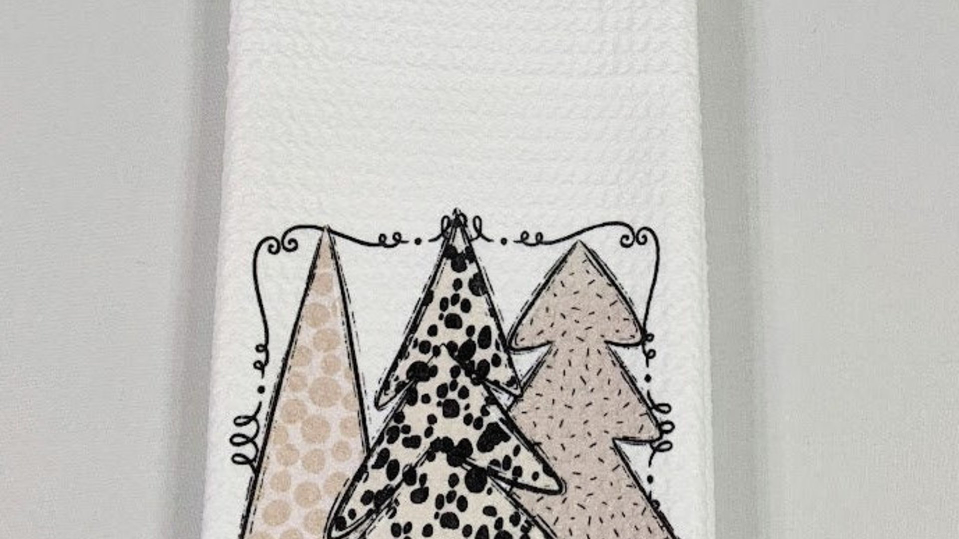 boho Christmas tree Christmas kitchen towels, cute Christmas housewarming gifts for couple, blush pink Christmas kitchen hand towels, secret