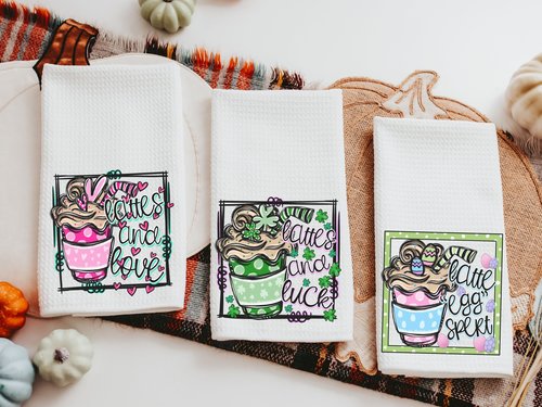 Lattes and Love Valentine Kitchen or Hand Towel, 16x24