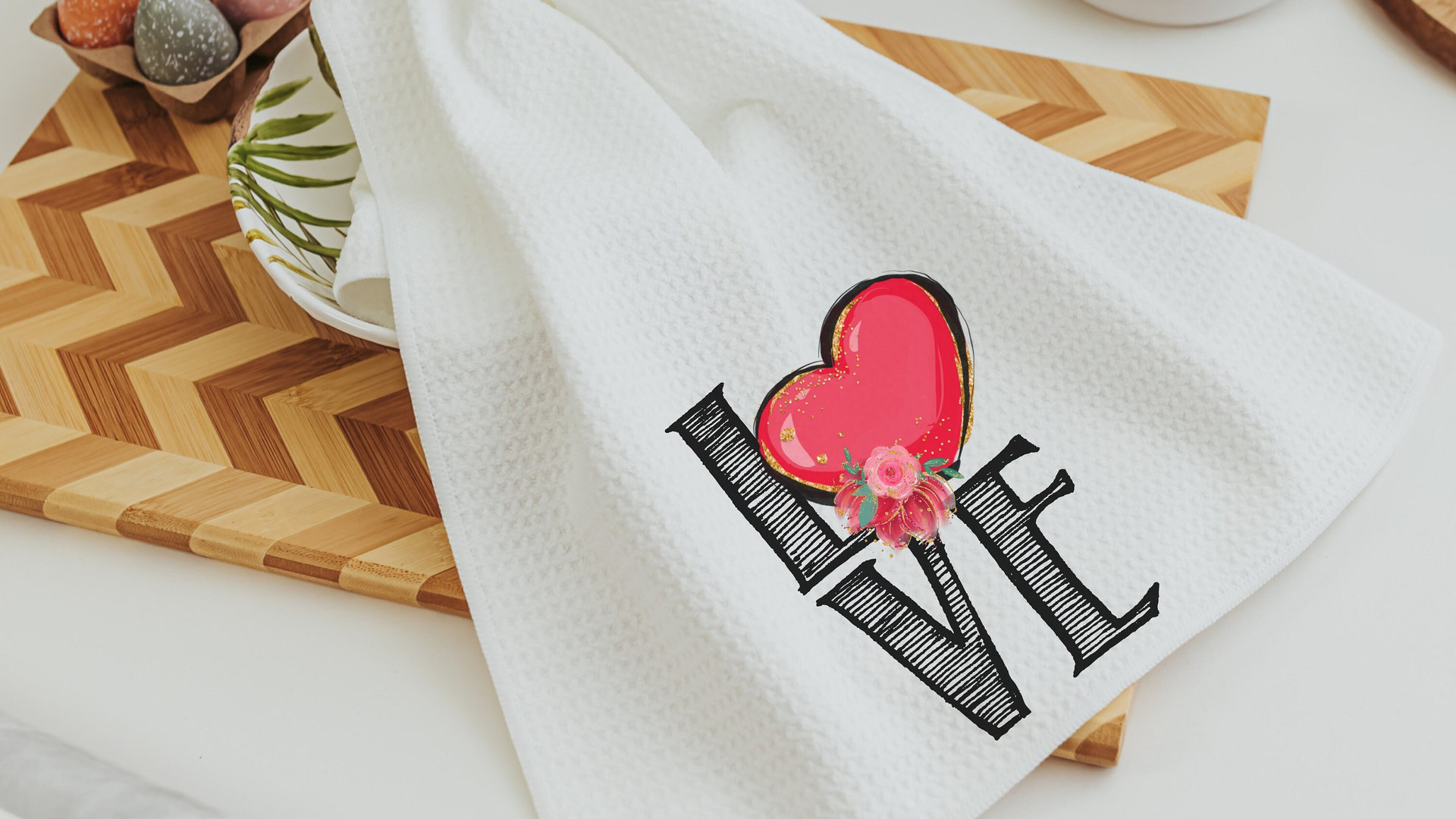 love kitchen towels for couples, Valentines Day kitchen decor, red heart kitchen hand towels, Valentines Day gifts for girlfriend, moving in