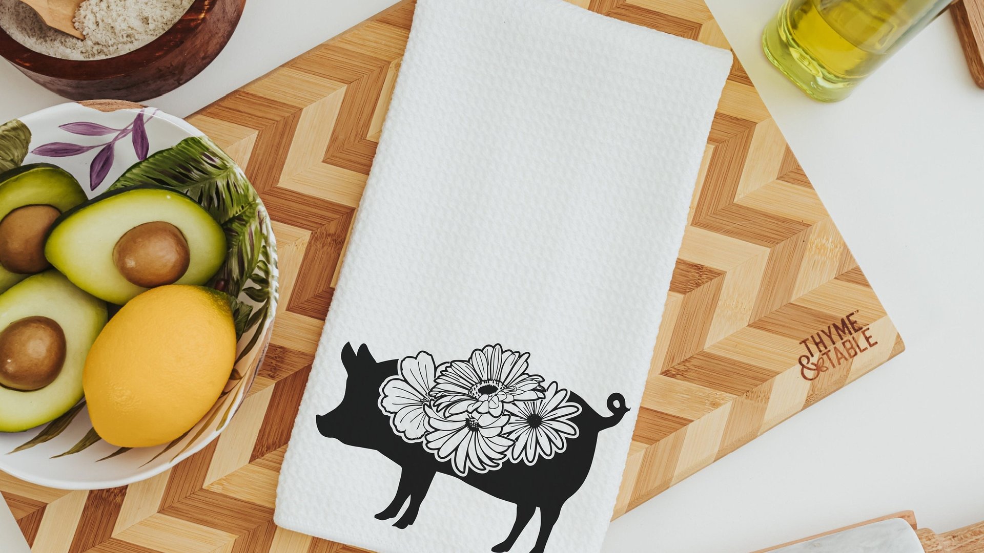 farm animal kitchen towel, floral farmhouse kitchen decor, pig dish towel, Christmas gifts for Mom, farmhouse throw pillows for couch, crazy